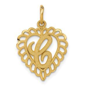 14k Yellow Gold, Grace Collection, Satin Heart Initial C Pendant, 15mm